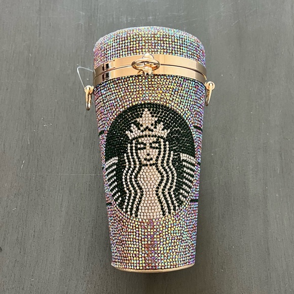 Starbucks Mermaid Rose Gold Aurora Borealis Rhinestone Coffee Cup Clutch Purse - Picture 2 of 13